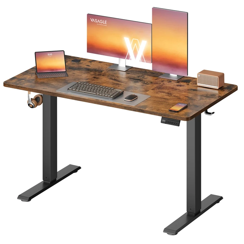 VASAGLE Electric Standing Desk, Height Adjustable Desk, Sedentary Reminder, 4 Memory Heights, for Home Office, 120 x 60 cm, Rustic Brown LSD312KD01