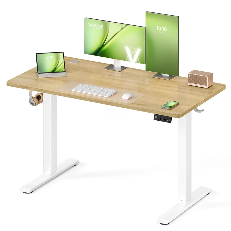 VASAGLE Electric Standing Desk, Height Adjustable Desk, Sedentary Reminder, 4 Memory Heights, for Home Office, 120 x 60 cm, Golden Oak LSD312YA01