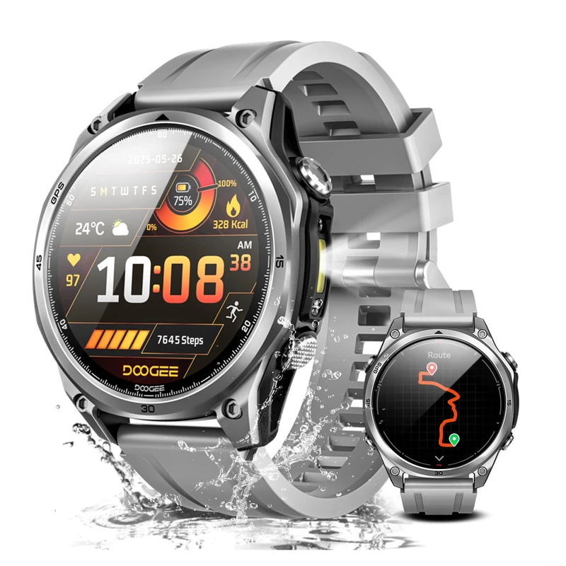 DOOGEE Anywise W1 GPS Smart Watches for Men, 6 Satellite Positioning, 50M Waterproof Fitness Tracker, 1.43'' AI Mens Smart Watch for Android Phone/iphone compatible,Answer/Make Call/12 Days Battery