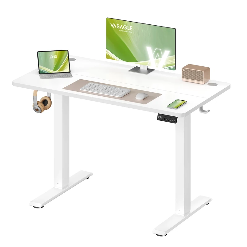 VASAGLE Electric Standing Desk, Height Adjustable Desk, Sedentary Reminder, 4 Memory Heights, for Home Office, 100 x 60 cm, Cloud White LSD310WZ01
