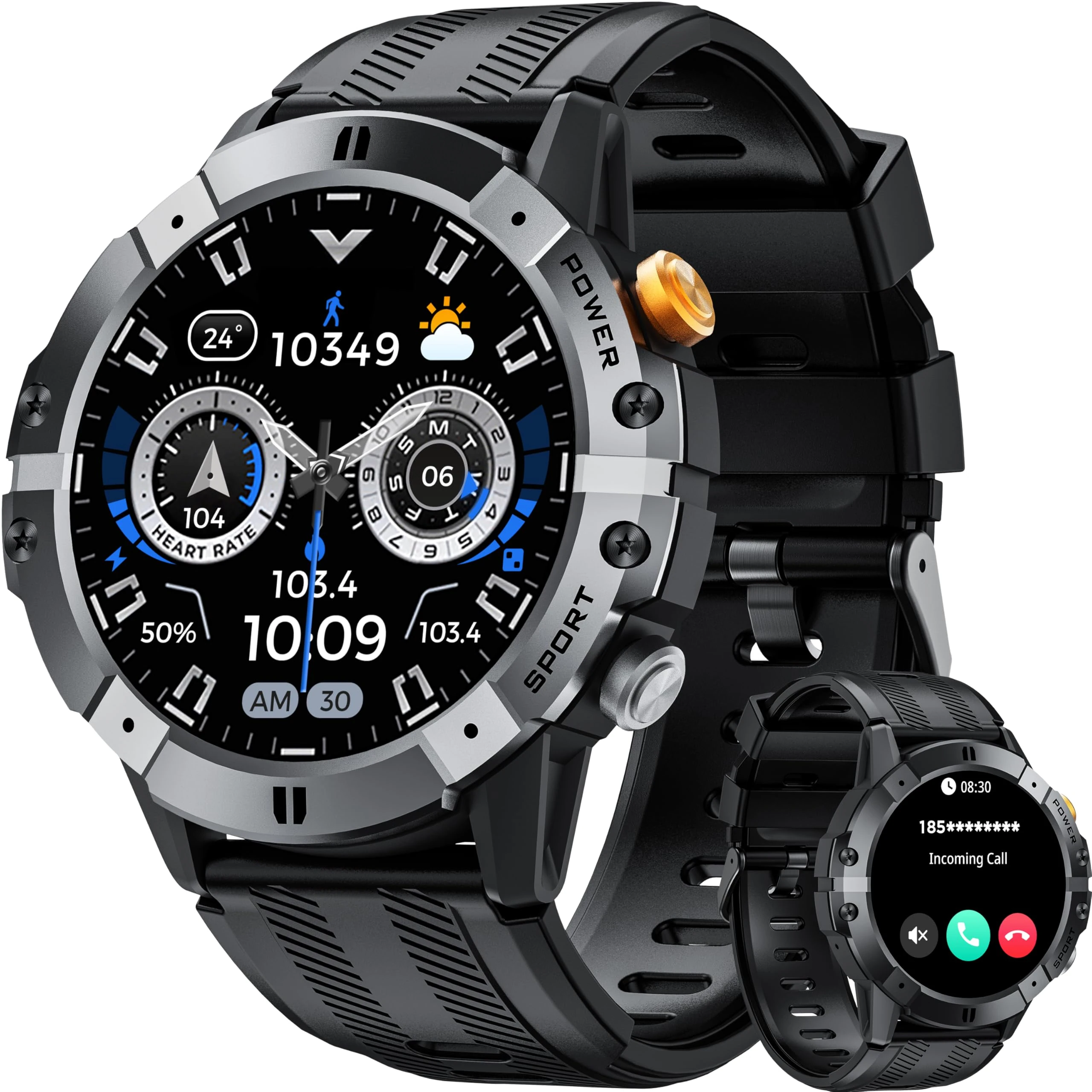 OUKITEL Smart Watch for Men,Answer/Make Call,1.52" HD Screen,Fitness Watch with Heart Rate/Sleep Monitor/SpO2,100+ Sport Modes Activity Tracker,IP68 Waterproof Outdoor Smartwatch for IOS Android