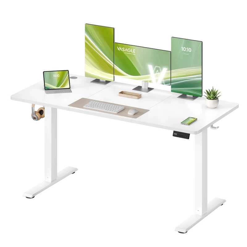 VASAGLE Electric Standing Desk, Height Adjustable Desk, Sedentary Reminder, 4 Memory Heights, for Home Office, 140 x 60 cm, Cloud White LSD314WZ01