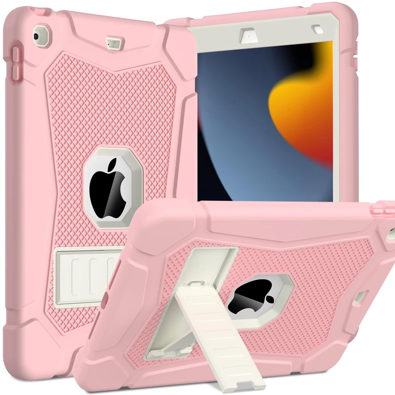 TOPWANT Case for iPad 9th 8th 7th Generation 10.2 inch 2021/2020/2019, Heavy Duty Shockproof Rugged Protective iPad 10.2 inch Cover with Built-in Stand, Pink