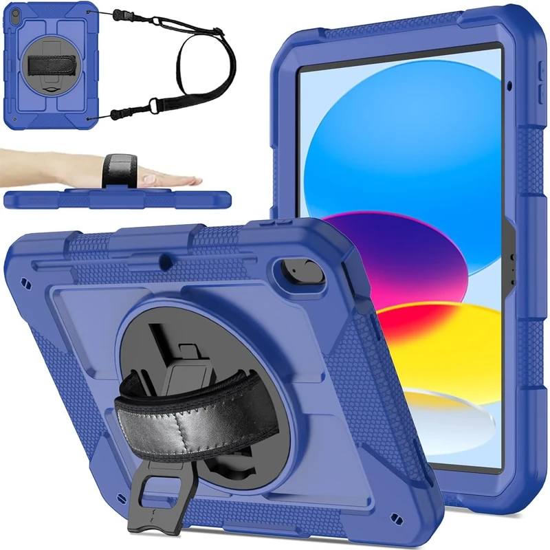TOPWANT Case for iPad (A16) 11th Generation 11" 2025/10th Generation 10.9 inch 2022, 360 Rotating Stand & Pencil Holder & Hand & Shoulder Strap Shockproof iPad 11th/10th Generation Case, Navy Blue