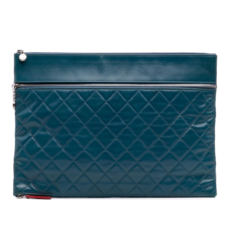 Chanel Pre-Loved CC Quilted Lambskin Multi Zip Clutch Bag