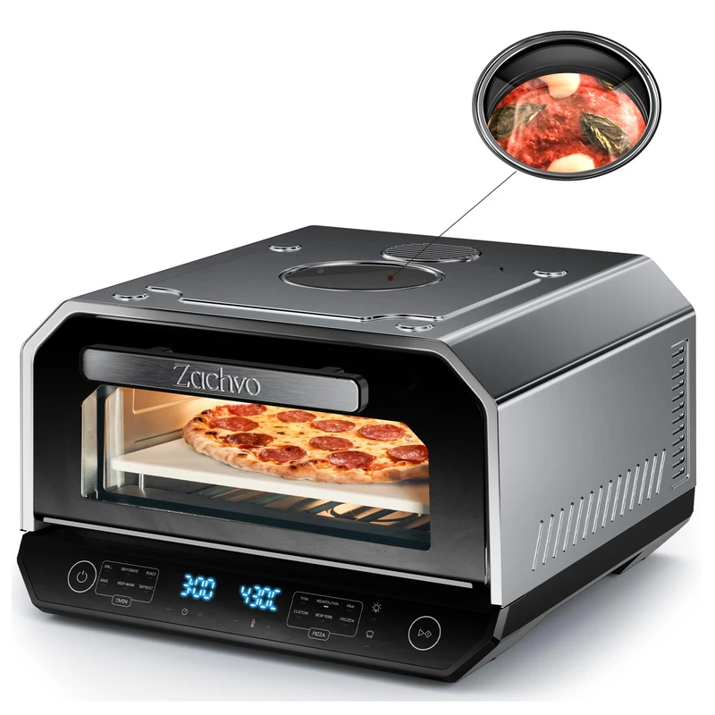 ZACHVO Electric Pizza Oven – Up to 450°C, 90-Second Pizza, 6 Pizza Presets & 6 Cooking Modes, Professional Cooking Function, Dual Heating Elements, Includes Pizza Peel, Pizza Stone & Baking Tray