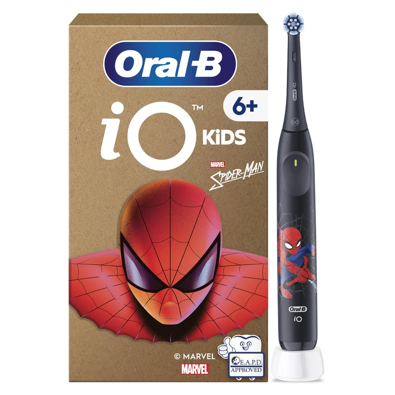 Oral-B iO Kids Marvel Spiderman Electric Toothbrush, 1 Toothbrush Head, 1 Travel Case, 3 Modes with Kid-Friendly Sensitive Mode, 2-Min Music Timer, for Ages 6+