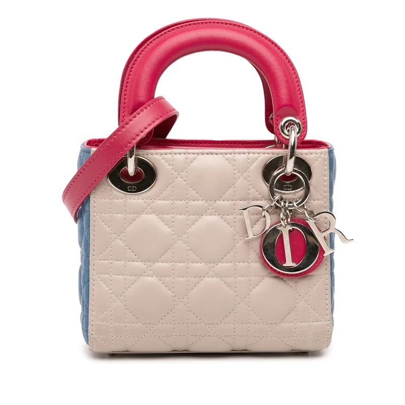 Dior Pre-Loved Mini Tricolor Lambskin Cannage Lady Handbag