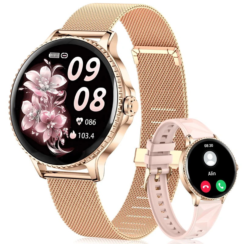 CIVO 41mm Rose Gold Smart Watch: Fitness Watches for Women Activity Tracker Step Counter - Bluetooth Call Smartwatch for Android iOS