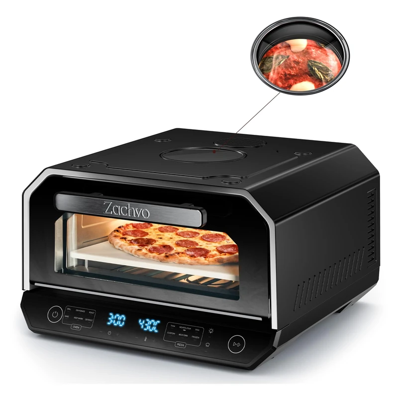 ZACHVO Electric Pizza Oven – Up to 450°C, 90-Second Pizza, 6 Pizza Presets & 6 Cooking Modes, Professional Cooking Function, Dual Heating Elements, Includes Pizza Peel, Pizza Stone & Baking Tray