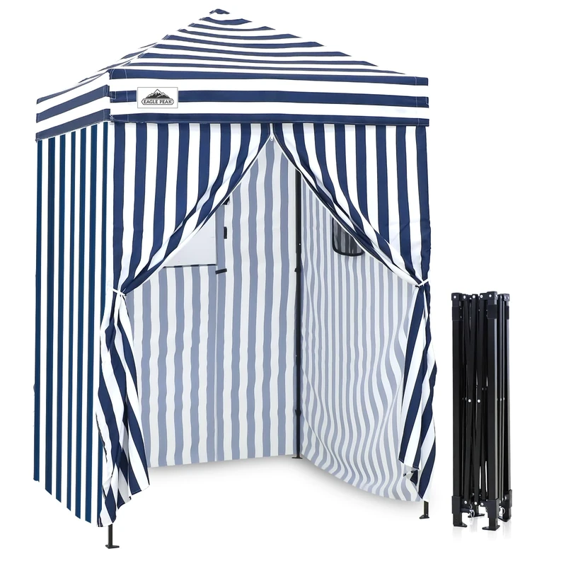 EAGLE PEAK Flex Ultra Compact 1.5mx1.5m Pop-up Canopy, Sun Shelter, Changing Room, Portable Privacy Canopy Cabana for Pool, Fashion Photoshoots, or Camping, White/Blue
