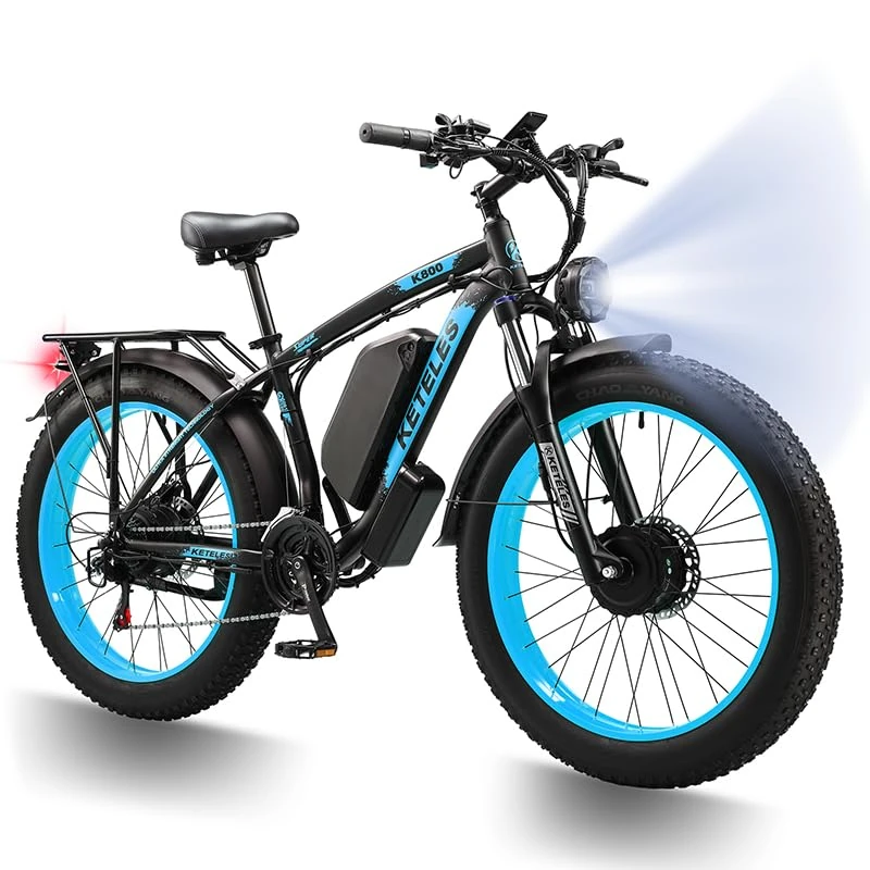 QIKAITU Electric Bike, 48V 23AH E bike with Phone Holder & USB Port, 26" Electric Bikes for Adults, 85NM 250W Ebike 90KM Range 21Speed Hydraulic Disc Brakes LCD Display (Blue)