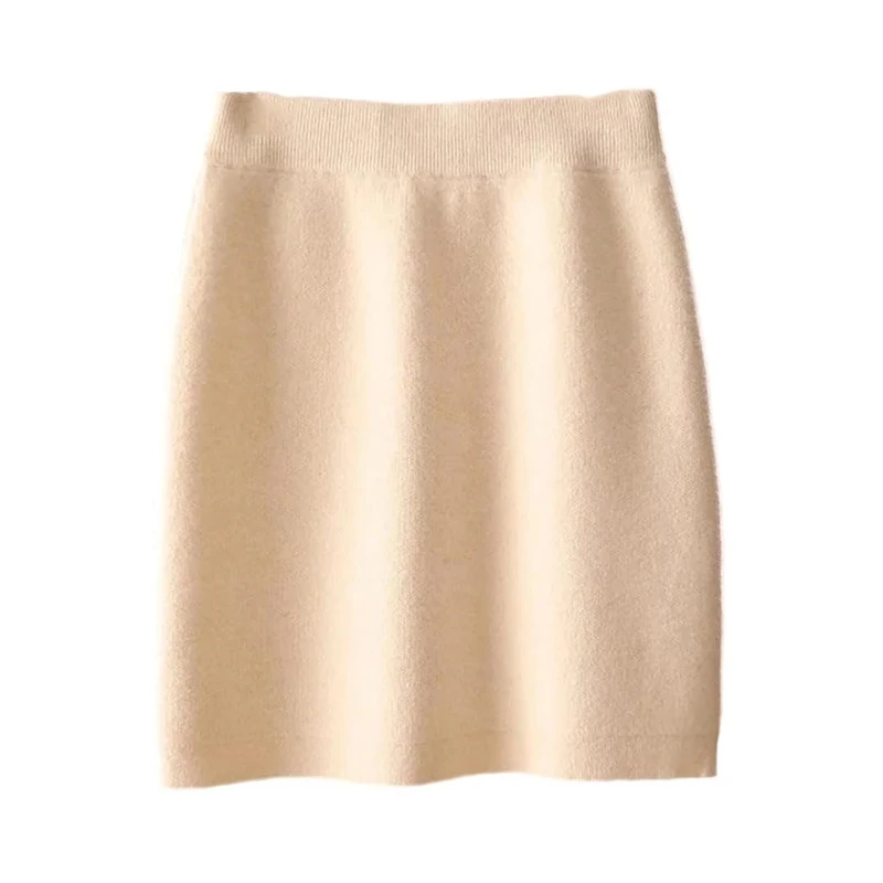 Women's Merino Wool Skirts Mini Slim Short Above Knee Wool Skirt Beige