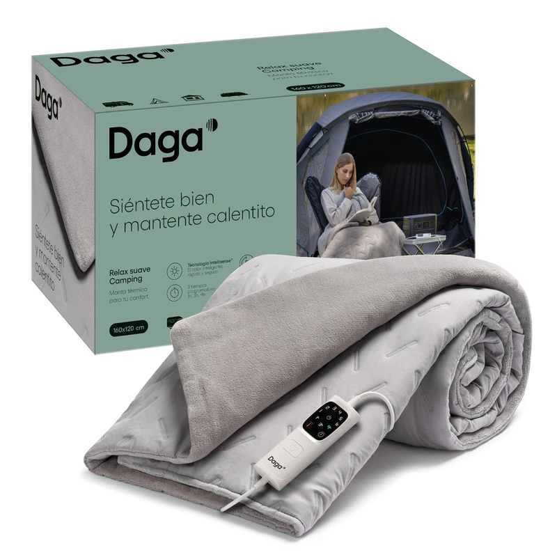 Daga Thermal Camping Blanket, 160 x 120 cm, Digital Control, Soft and Warm, Grey