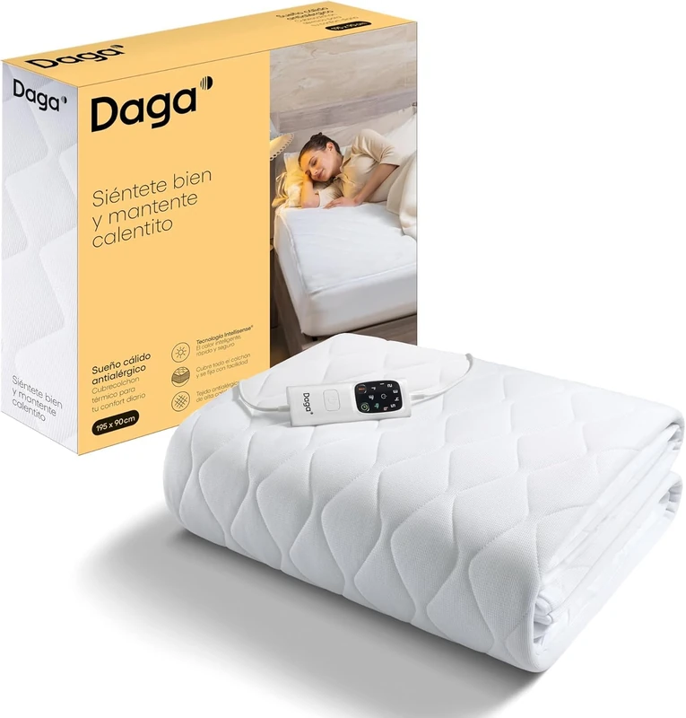 Daga Intellisense Double Thermal Mattress Topper, 195 x 165 cm, Elastic Corners, 6 Levels and Double Controls, Oeko-Tex Anti-Allergy Fabric, 1/3/9 H Timer, Electro Block, Washable at 30 °C