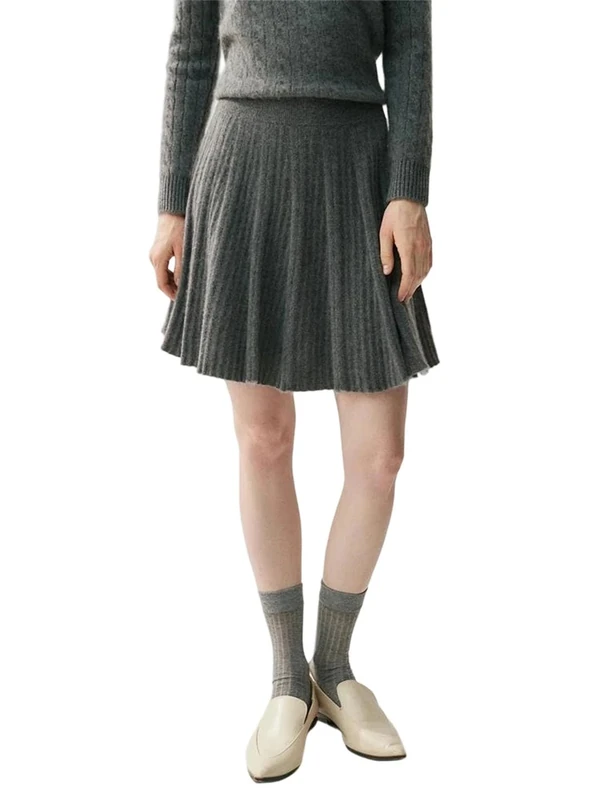 Women's Cashmere Pleated A-Line Mini Skirt - Elastic Waist, Above Knee