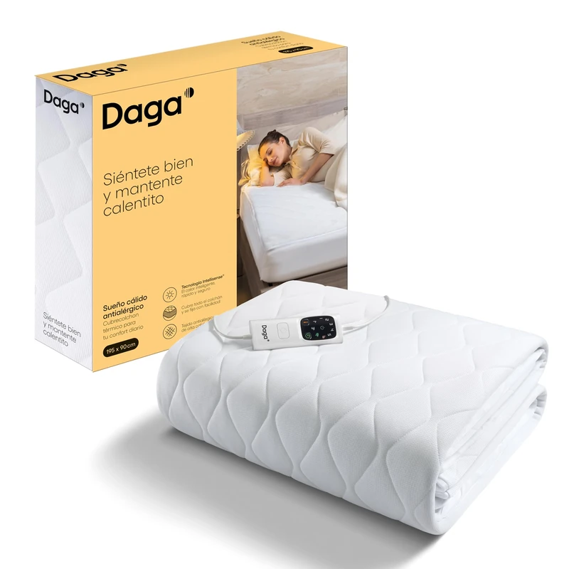 Daga Intellisense Thermal Single Mattress Topper 195 x 90 cm, Anti-Allergy Oeko-TEX, Elastic Corners, 6 Temperature Levels, 1/3/9 Hour Timer, Electro Block, Washable 30 °C, Removable Control