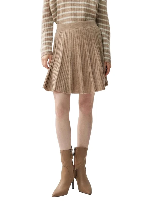 Women's Cashmere Pleated Skirts Short A-Line Above Knee Mini Skirt Cashmere Knitted Elastic Waist Dress