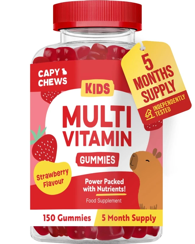 Kids Multivitamin Gummies – 5 Month Supply - 150 Gummies - Packed with Essential Vitamins & Nutrients - Chewable Multivitamins for Children - with Vitamin C, D3, A, E, B6 & B12 - Strawberry Flavour