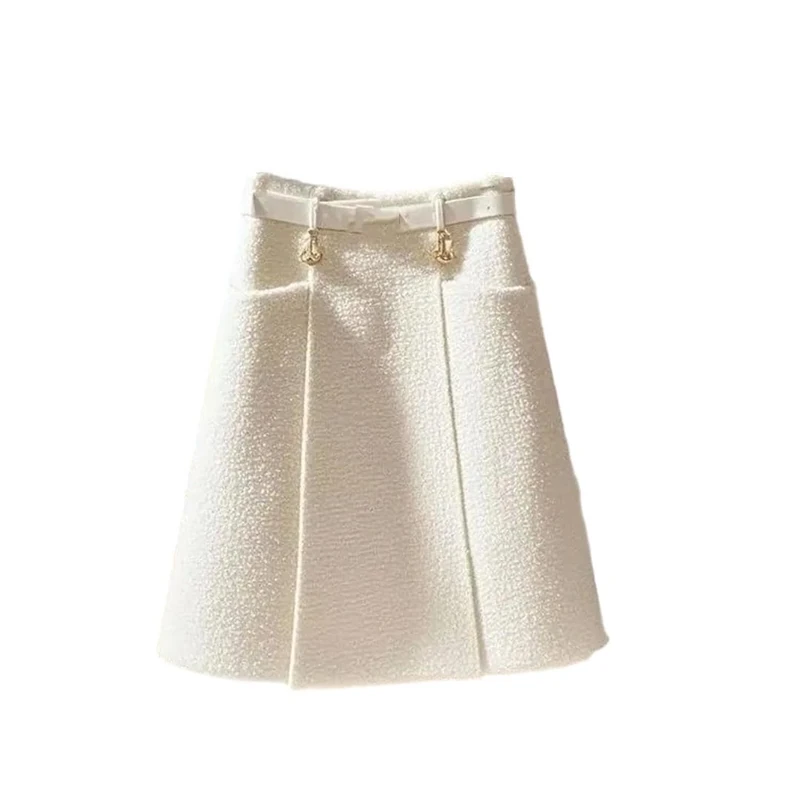 Women Tweed Mini Skirt Slim High Waist A-Line Elegant Skirts