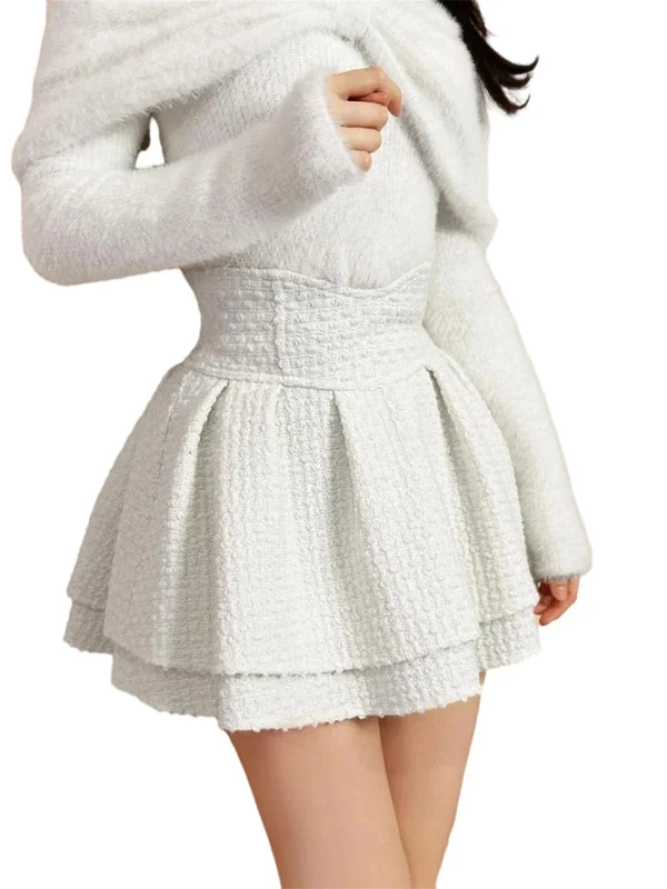 Women Wool Sweet Girls Short Skirts Culottes A-Line Mini Skirt Beige