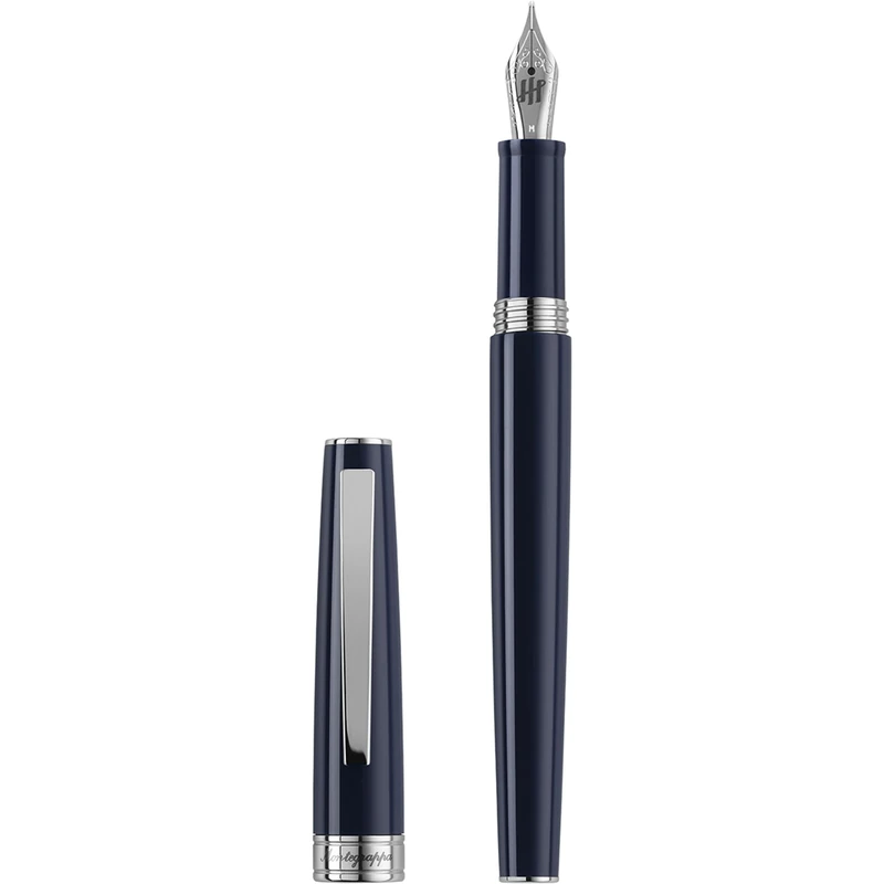 Montegrappa Armonia Fountain Pen Dark Blue, Resin Housing with Stainless Steel Details, Stainless Steel Nib Stub 1.4, Cartridge and Converter, Gift Box, ISA1R3AD