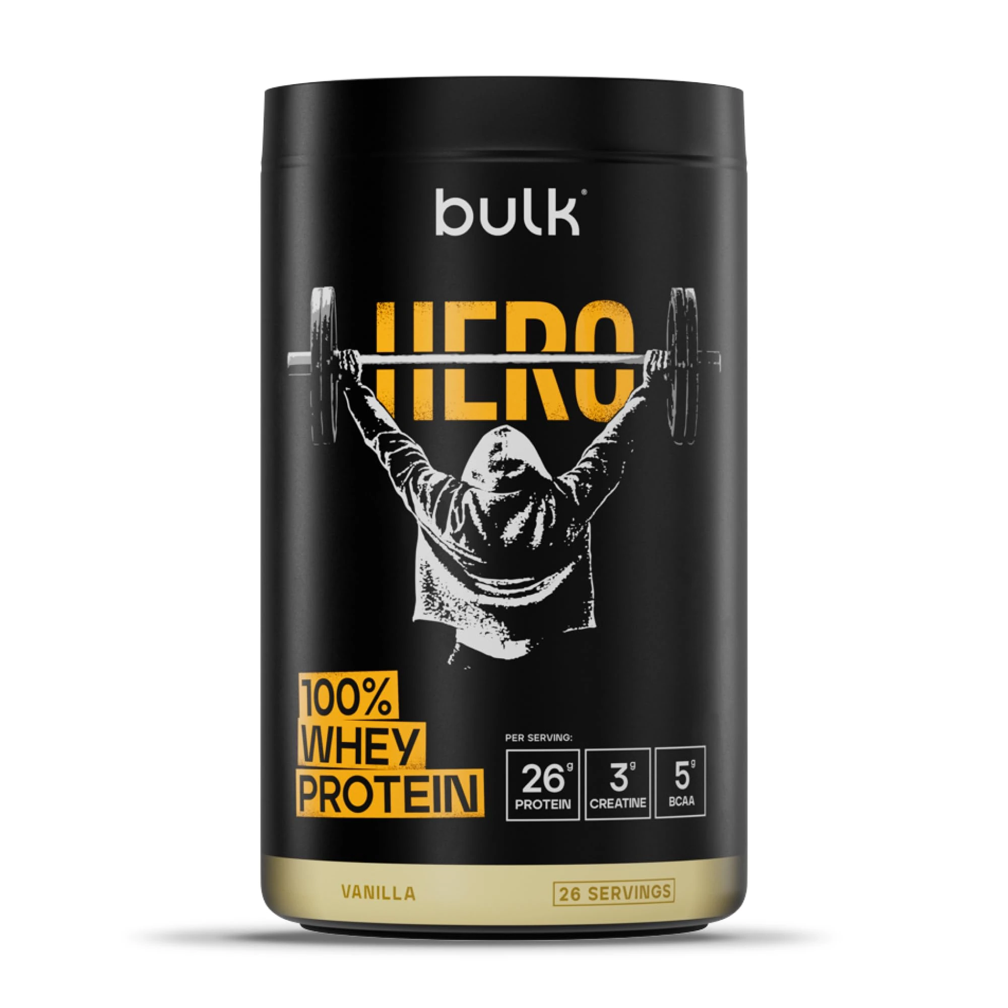 Bulk Hero Whey Protein Powder | Vanilla | 26 Servings | 26g Protein + 3g Creatine | 5g BCAAs | Low Sugar | Fast Absorption | Isolate, Hydrolysed & Concentrate Blend