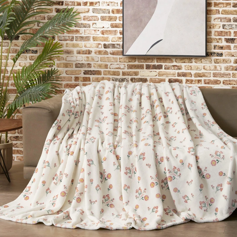 Lucky Brand Daisy Ivory Floral 90"X90" Cozy Plush Blanket - Premium Microfiber Throw for Luxurious Comfort and Style Full/Queen Size