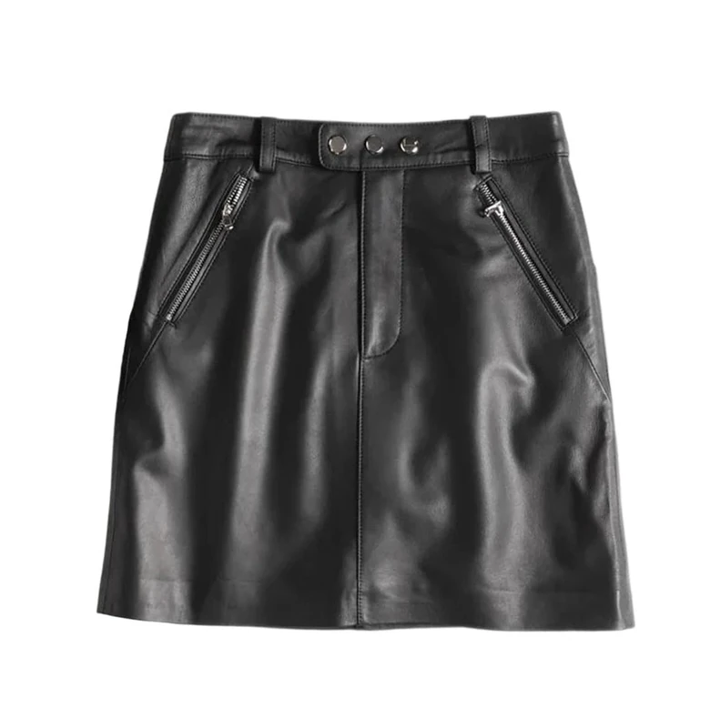Women's Faux Leather Short Mini Skirt - A-Line Sexy Pockets Solid Color High Waist Skirts Black