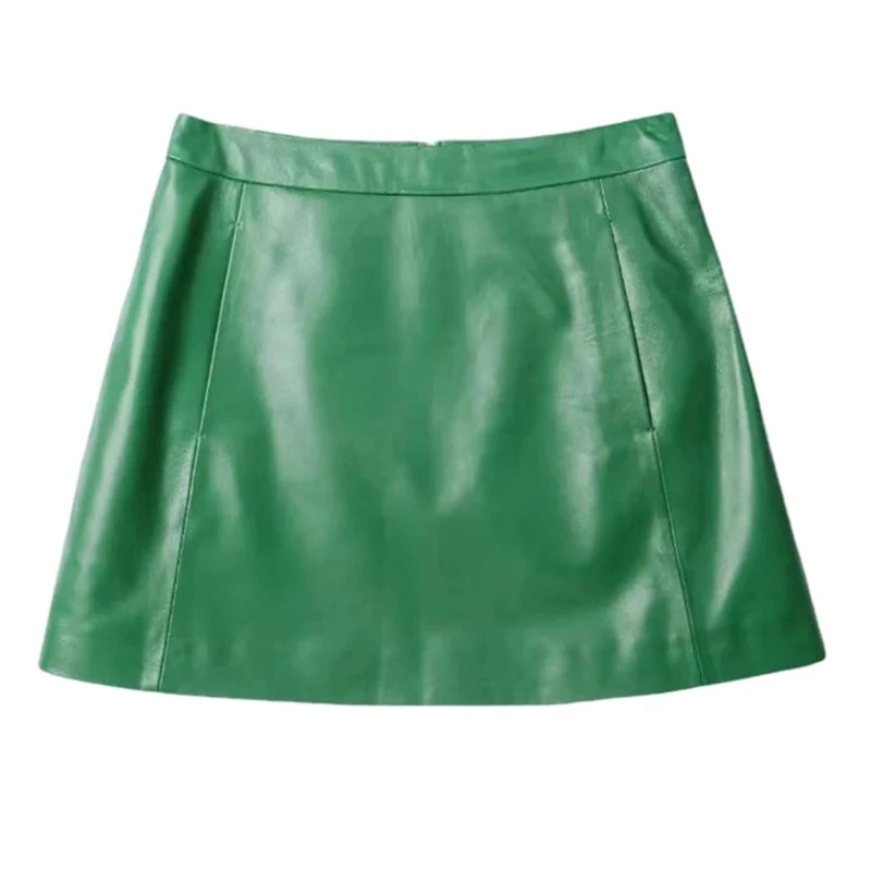 Women's Genuine Leather High Waist Skirt Office Lady Slim Mini Short Pants Skirt Style