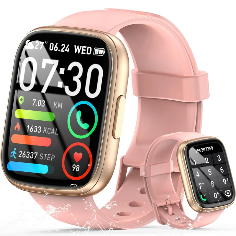 Smart Watches for Women, Answer/Make Calls, 1.95" HD Touch Screen Fitness Watch with Heart Rate/Sleep/Stress Monitor, 110+ Sport Modes Fitness Tracker, IP68 Waterproof Smartwatch for Android iOS, Pink