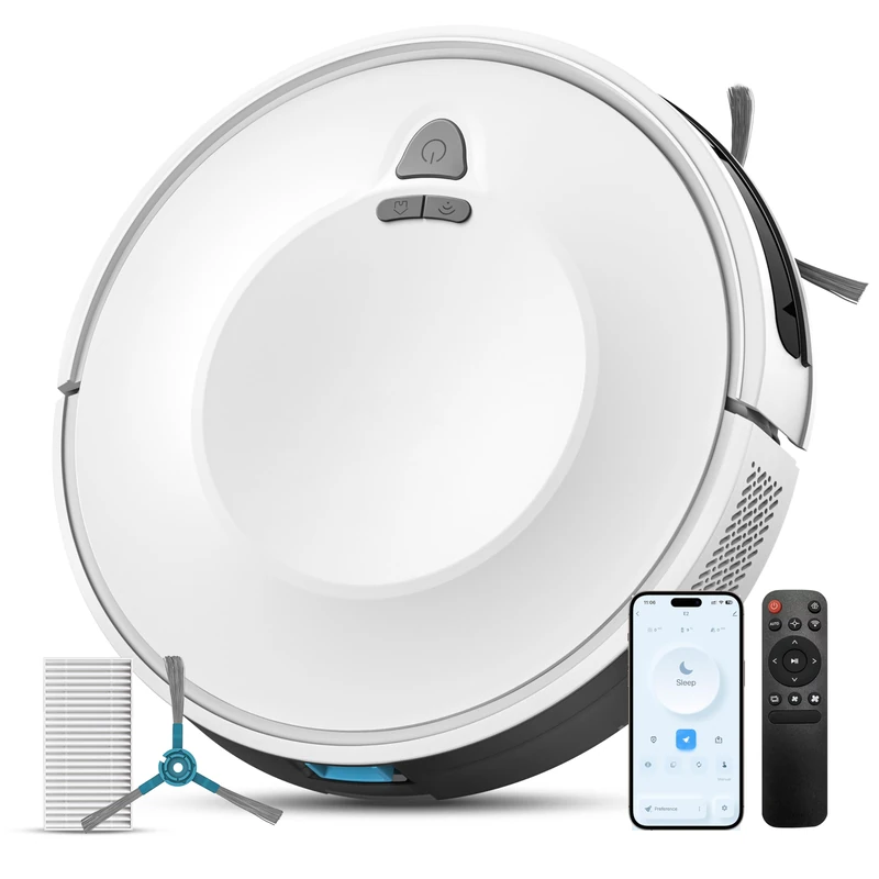 Redkey E6 Robot Vacuum Cleaner with 3800 Pa, Dynamic Navigation, Up to 140 Min Autonomy, Robot Vacuum Cleaner with Charging Station, Remote Control and App, Ideal for Pets, Carpets, Hard Floors - Image 1