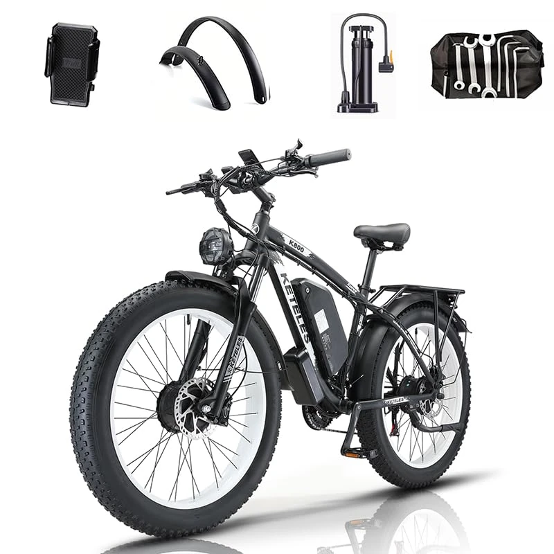 K800 26" Fat Tire Electric Bikes Travel Snow E Bike for Adults with 48V 23AH Battery 250W Motor, Phone Holder &Charger, 85NM Range 40 Mile 21 Speed Electric Commuter Bicycle for Men and Women,White