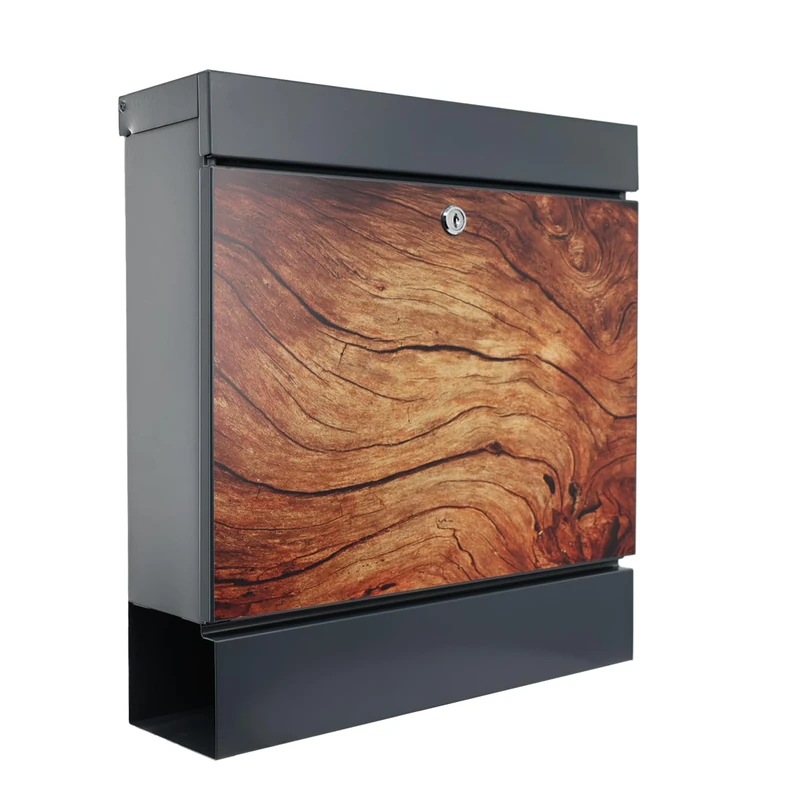 Burg-WÄCHTER Letter Box with Newspaper Compartment DIN C4 Letter Format with 2 Keys Timber 1 ANT Anthracite/Wood Effect