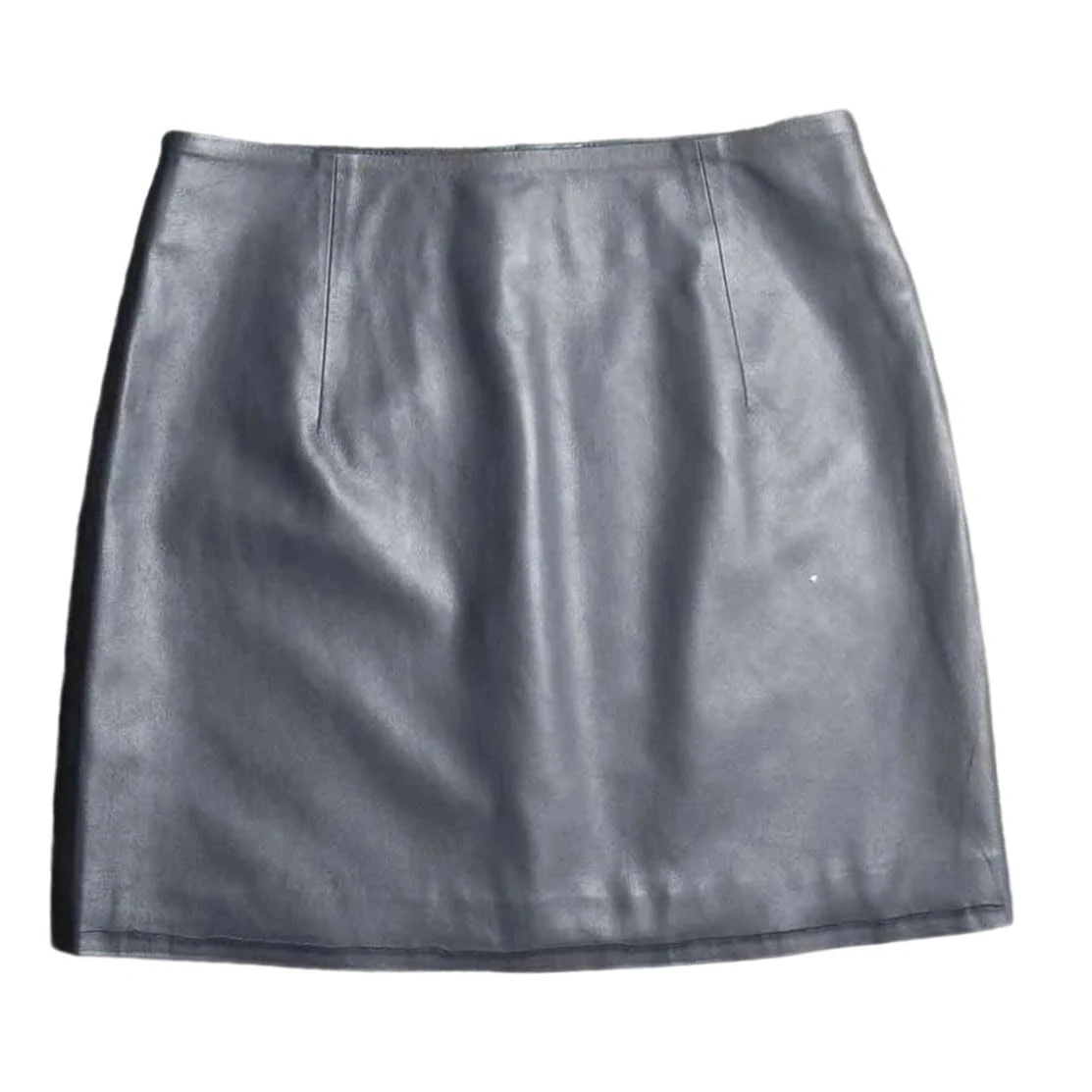 Women Genuine Leather A Line Skirt High WAIS Slim Fit Wrap Style Bodycon Mini Skirts Gray