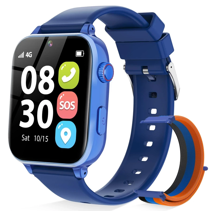 BJLBOJEY 4G Kids Smart Watch for Boys Girls, Kid GPS Tracker Watch Phone Video Call Pedometer School Mode Games SOS Birthday for 5-12 Years Old (Blue)