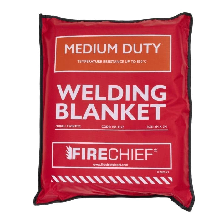 Firechief Hot Works Welding Blanket Medium Duty 2 x 2m – Dual-Sided Vermiculite Fiberglass Cloth, Heat Resistant to 850°C, Fire Resistant Mat with Kevlar Stitching & Eyelets