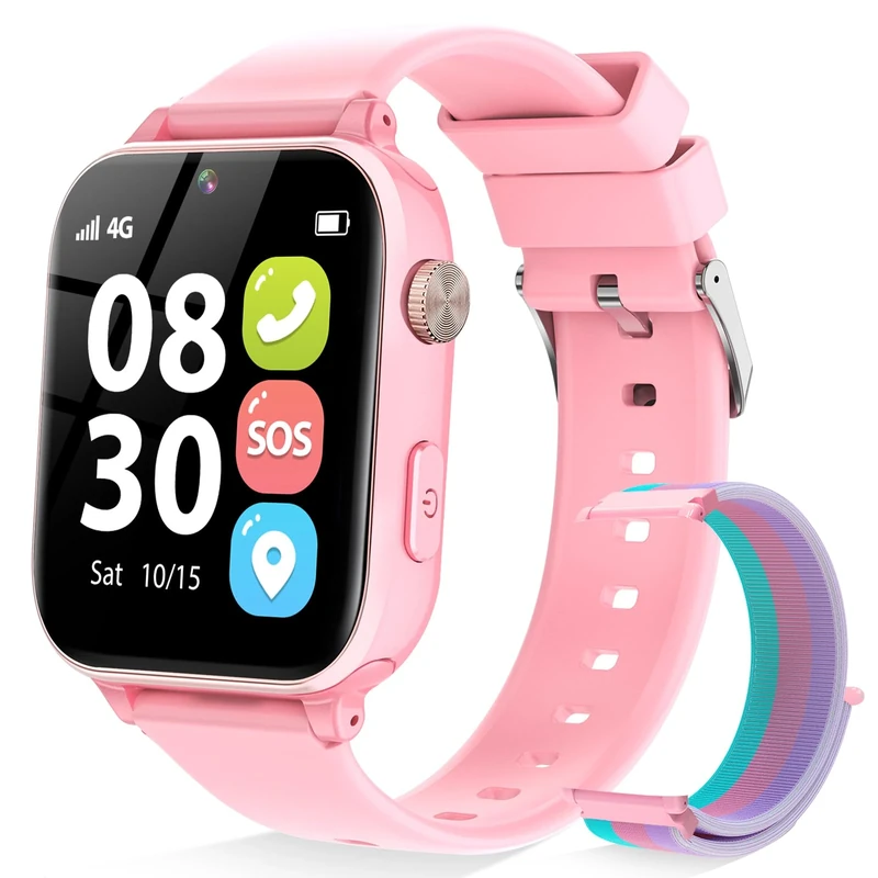 BJLBOJEY 4G Kids Smart Watch for Boys Girls, Kid GPS Tracker Watch Phone Video Call Pedometer School Mode Games SOS Birthday for 5-12 Years Old (Pink)