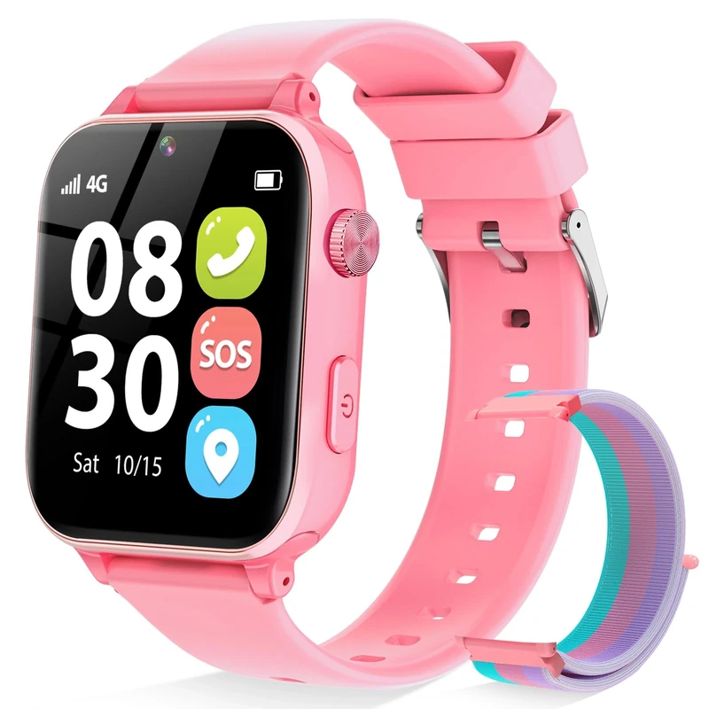 BJLBOJEY 4G Kids Smart Watch for Boys Girls, Kid GPS Tracker Watch Phone Video Call Pedometer School Mode Games SOS Birthday for 5-12 Years Old (Red)