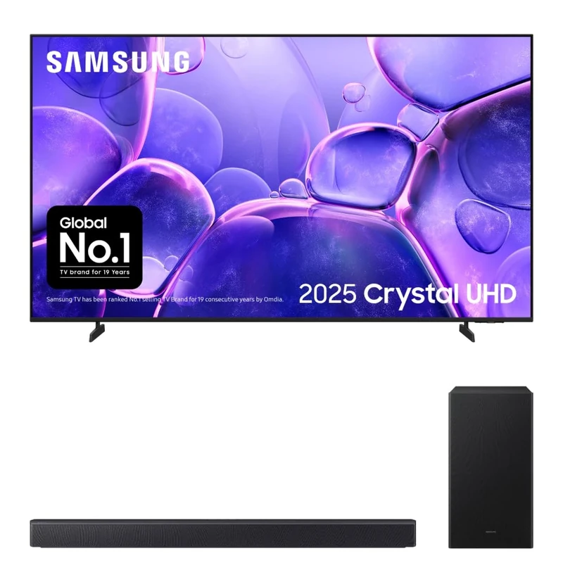 Bundle of Samsung Crystal UHD 65" U8000F 4K Smart TV + Samsung B46CF 2.1ch B-series Soundbar with Subwoofer (2025)