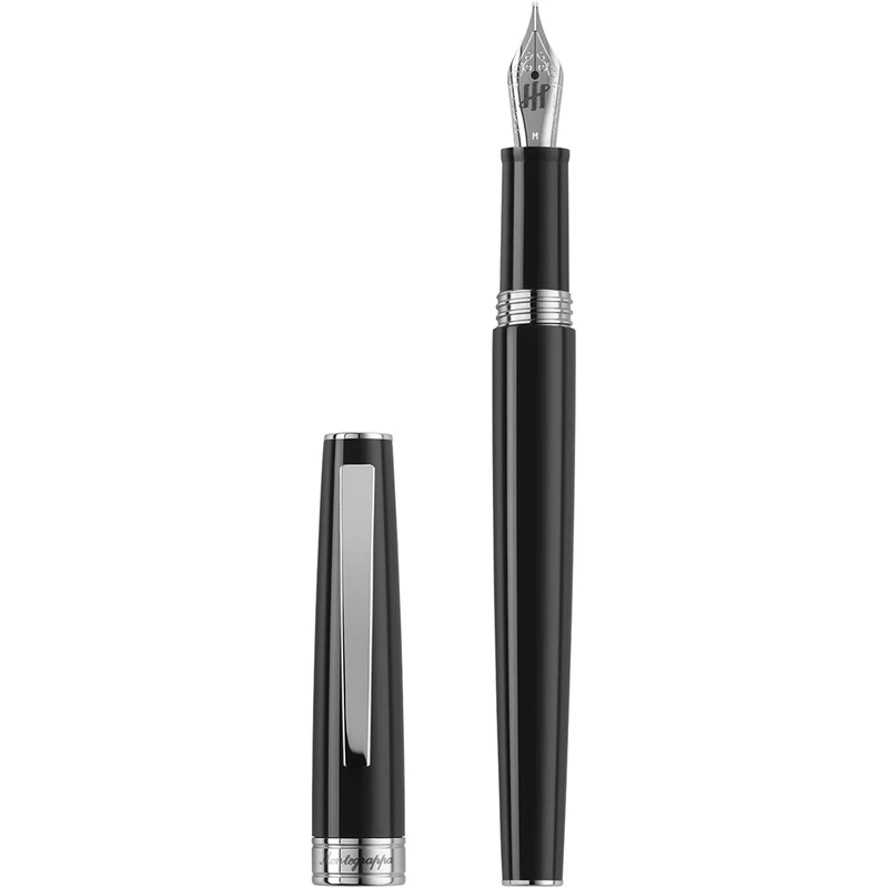 Montegrappa Armonia Mini Fountain Pen Black Resin Housing with Stainless Steel Details Fine Stainless Steel Nib Includes 2 Cartridges ISA2R2AC