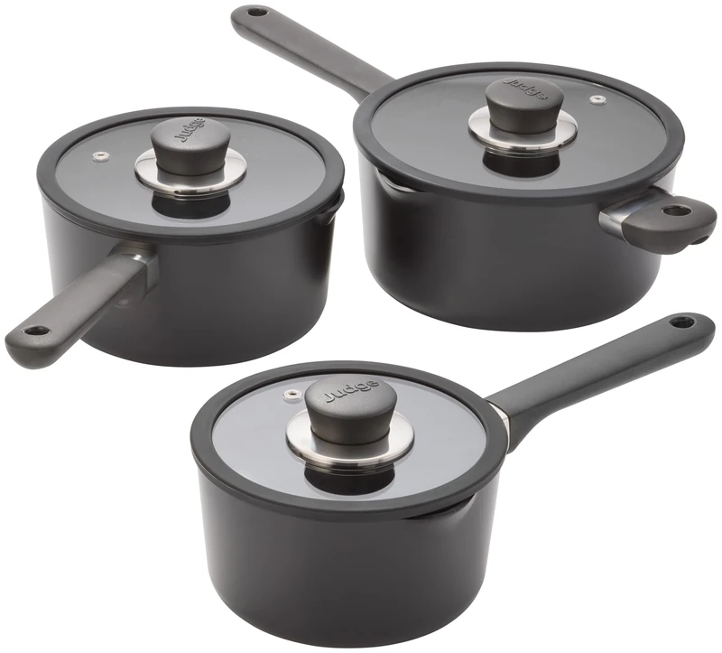 Judge Vista Ceramic 3-Piece Draining Saucepan Set – Aluminium Base with Non-Stick Ceramic Coating, Stay Cool Handles, Induction Compatible – Includes 16cm, 18cm & 20cm Draining Saucepans