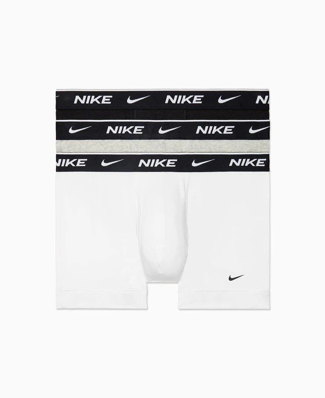Nike mens Nike Men's Essential Cotton Stretch W/Fly Boxer Brief 3pk Underwear, White/Heather Grey/Black, XXL
