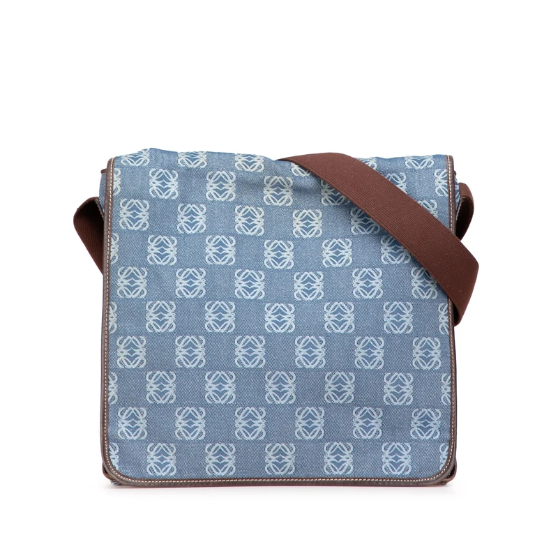 LOEWE Pre-Loved Denim Anagram Messenger Bag Crossbody