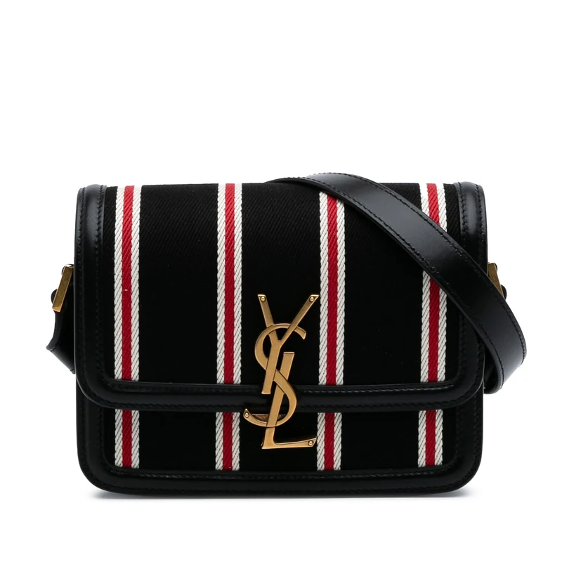 Yves Saint Laurent Pre-Loved Small Canvas Striped Solferino Satchel In Box Crossbody Bag