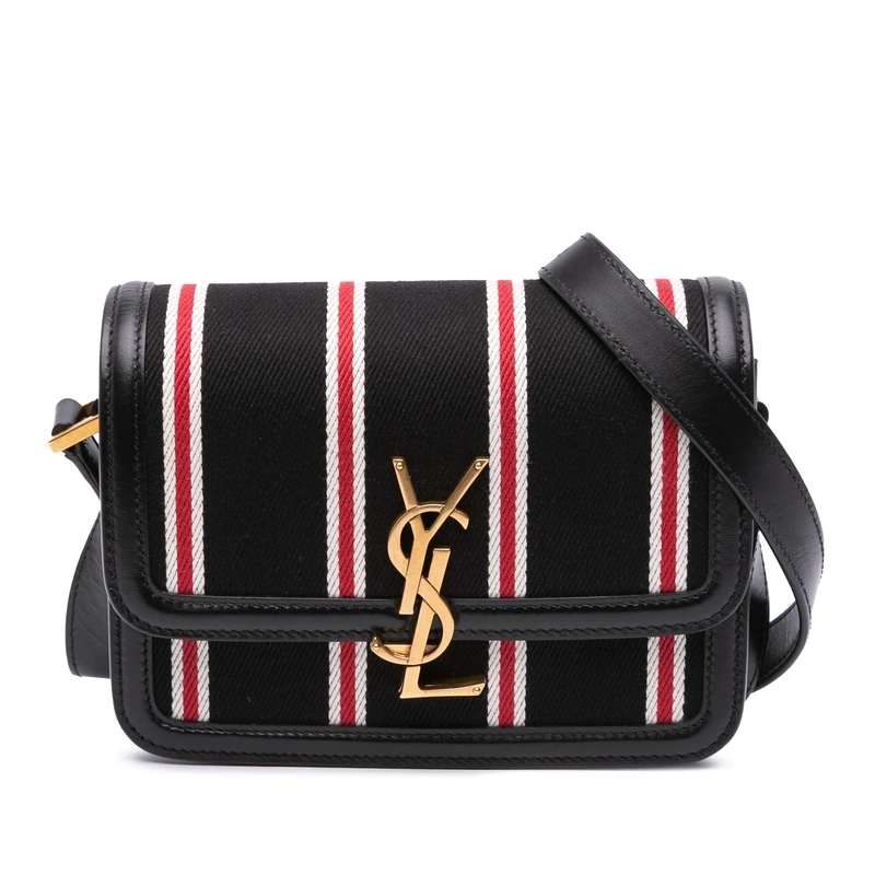 Yves Saint Laurent Pre-Loved Small Canvas Striped Solferino Satchel In Box Crossbody Bag