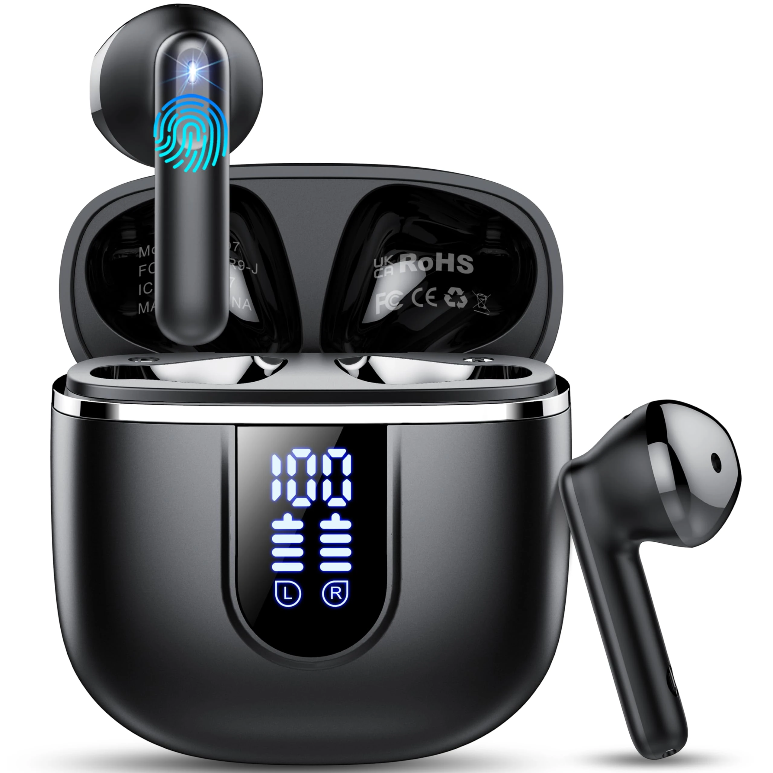 Wireless Earbuds, Bluetooth 5.4 Earphones In Ear with HiFi Stereo, Bluetooth Earbuds with 4 ENC Noise Cancelling Mic, 40H Long Playtime IP7 Waterproof Wireless Earphones Lightweight LED Display USB-C