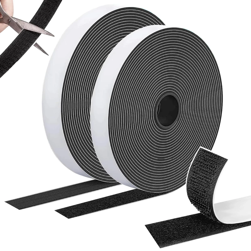 Hook and Loop Tape, Self Adhesive Double-Sided 10m × 20mm Reusable Roll, Versatile & Durable Heavy Duty Fastening Material for Screen, Carpet, Curtains and Blinds, Black