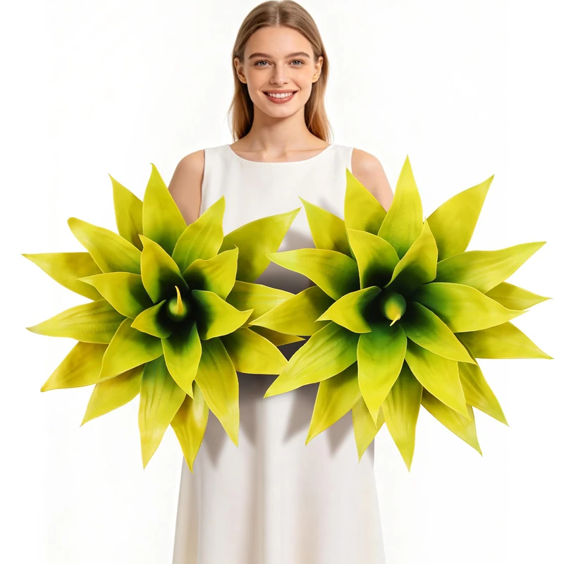 Wertuirk Artificial Agave Plant - UV Resistant Realistic Fake Outdoor Plants, Low Maintenance Indoor/Outdoor Décor for Home, Garden, Patio (Yellow×2, Large)