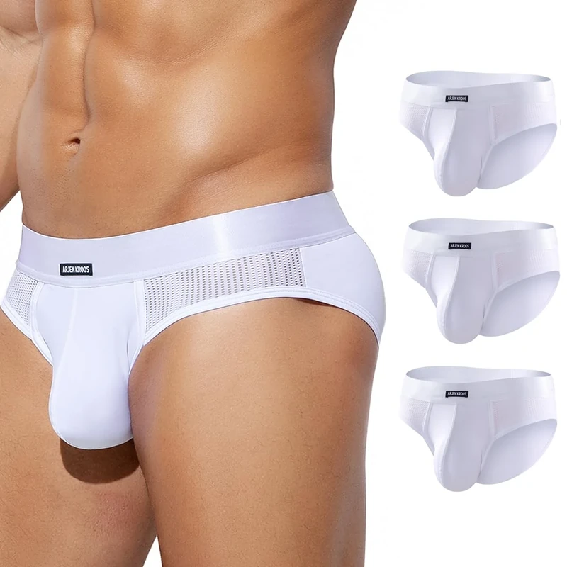 Casey Kevin Men's Mesh Low Rise Briefs - 3 Pack White 2XL Anti-Chafing